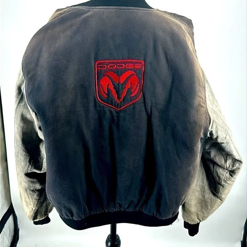 Vintage Dodge Embroidered Letterman’s jacket Denim fabric Sun Damaged L